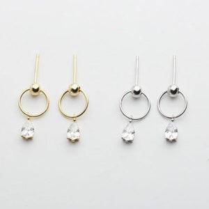 Cz Crystal Dangle and Drop Earrings, Sterling Silver and 14K Gold Earrings, Stud Earrings, Minimalist Earrings, Wedding Earrings (E0030)