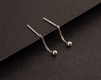 Sterling Silver Ball Threader Earrings, Minimalist Dangle Earrings