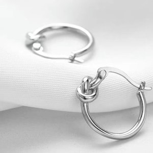 Minimalist Knot Hoop Earrings, 925 Sterling Silver Knot Hoop Earrings, Gold and Silver Knot Hoop Earrings, Everyday Earrings(E0089)