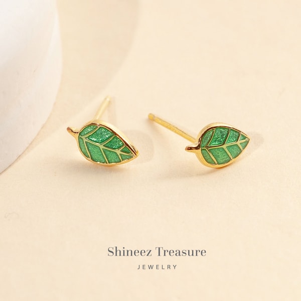 18k Gold Plated Sterling Silver Leaf Stud Earrings
