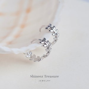 Minimalist Olive Branch Wreath Hoop Earrings - S925 Sterling Silver - Nature-inspired Jewelry(E0109)