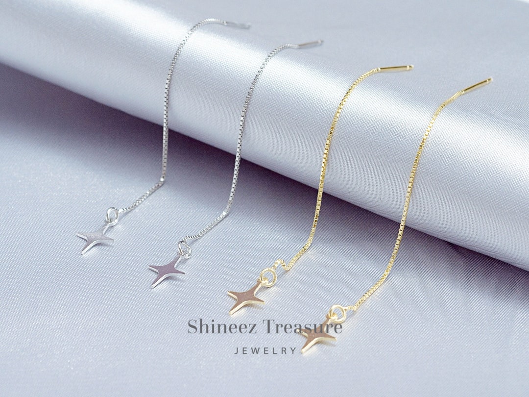 Minimalist Silver Cross Threader Earrings Cross Dangle Etsy