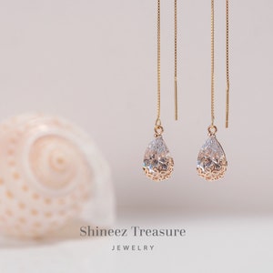 Sterling Silver Teardrop Threader Earrings, Gold Finish