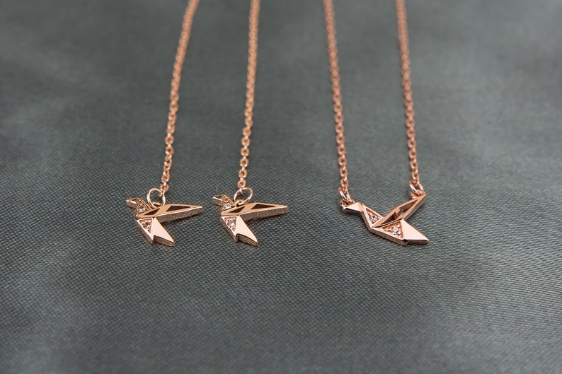 Origami Dainty Threader Earrings, Paper Crane Bird Threader Earrings, Gold, Rose Gold & Silver Earrings, Cute Earrings, Gift for Mom E0003 image 7