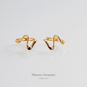 18K Gold Plated Sterling Silver Wave Hoop Earrings, Minimalist Jewelry