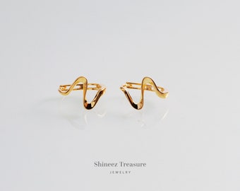 18K Gold Plated Sterling Silver Wave Hoop Earrings, Minimalist Jewelry