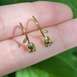 925 Sterling Silver Tulip Dangle Earrings, Flower Dangle Earrings, Bridesmaid Gifts, Gift for HerE0140 Earring(Only)-Gold