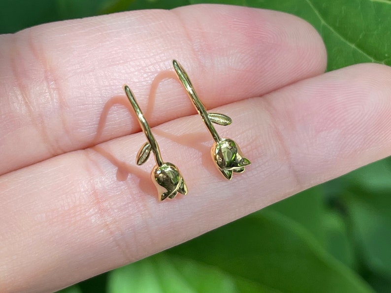 925 Sterling Silver Tulip Dangle Earrings, Flower Dangle Earrings, Bridesmaid Gifts, Gift for HerE0140 Earring(Only)-Gold