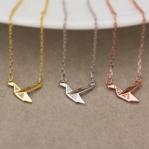 Origami Dainty Threader Earrings, Paper Crane Bird Threader Earrings, Gold, Rose Gold & Silver Earrings, Cute Earrings, Gift for Mom E0003 image 5