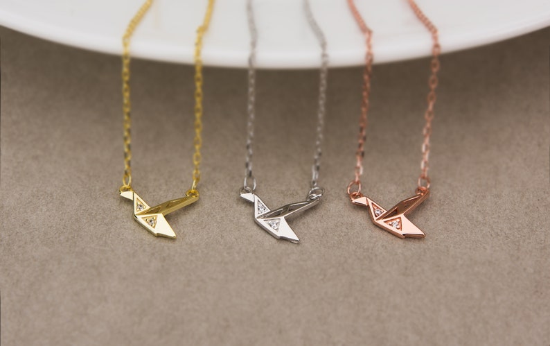 Origami Dainty Threader Earrings, Paper Crane Bird Threader Earrings, Gold, Rose Gold & Silver Earrings, Cute Earrings, Gift for Mom E0003 image 5