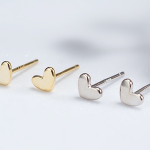 Heart Sterling Silver Stud Earrings, Minimalist Silver Earrings, Cute Earrings, Tiny Earrings, Girl&#39;s Earrings, Gift for Daughter(E0041)