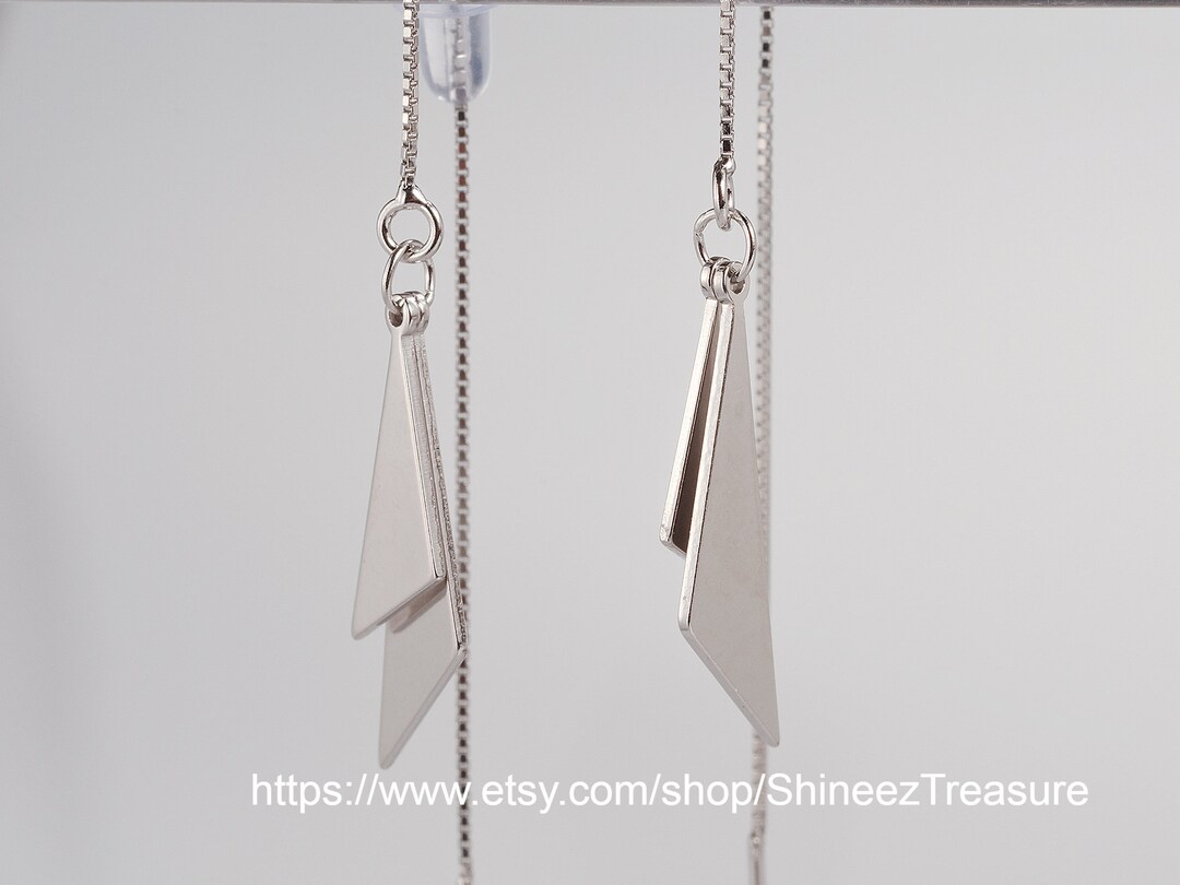 Triangle Geometric Threader Earrings 925 Sterling Silver Etsy