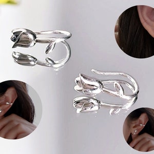 925 Sterling Silver Tulip Dangle Earrings, Flower Dangle Earrings, Bridesmaid Gifts, Gift for HerE0140 image 5