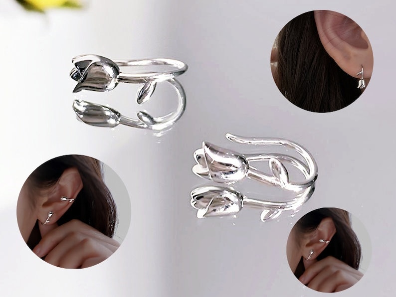 Tulip Dangle Earrings- Original Sterling Silver (.925 Tulip Dangle Earrings- Original Sterling Silver (.925