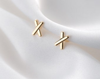 Dainty & Minimalist X Stick Stud Earrings, Gold Silver Stud Earrings, Cute Earrings, Girls Earrings, Tiny Earrings(E0062)