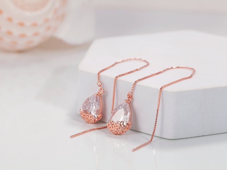 Boucles d'oreilles minimalistes en forme de goutte d'eau, boucles d'oreilles en argent sterling en forme de goutte d'or, boucles d'oreilles pendantes, boucles d'oreilles minimalistesE0095 image 3