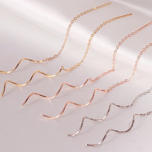 Spiral Threader Earrings 925 Sterling Silver, Dangle Earrings, Chain Earrings, Long Chain Gold Threader Earrings, Gifts for Her(E0068)