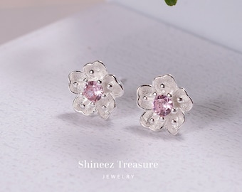 925 Sterling Silver Minimalist Flower Earrings Stud