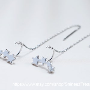 Sterling Silver Star Climber Threader Earring, Star Crawler Dangle