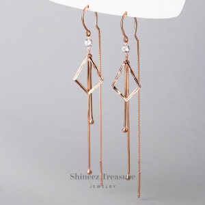 Boucles d'oreilles enfilet en argent sterling, boucles d'oreilles pendantes géométriques