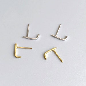 Dainty Sterling Silver J Stud Earrings, 14K Gold Finish