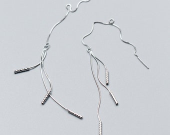 Sterling Silver Threader Earrings, Long Wave Line Dangle
