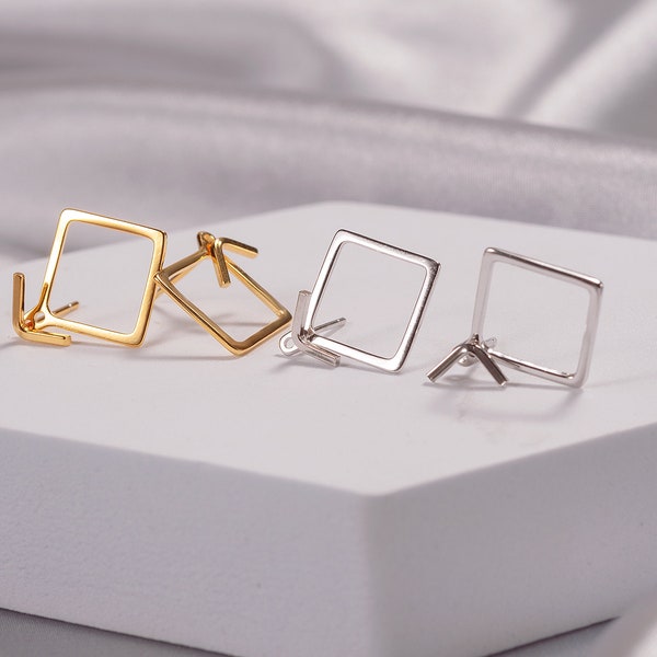 Minimalist Square Stud Earrings, Silver and Gold Geometric Stud Earrings, 925 Sterling Silver Stud Earring, Minimalist Earring(E0161)