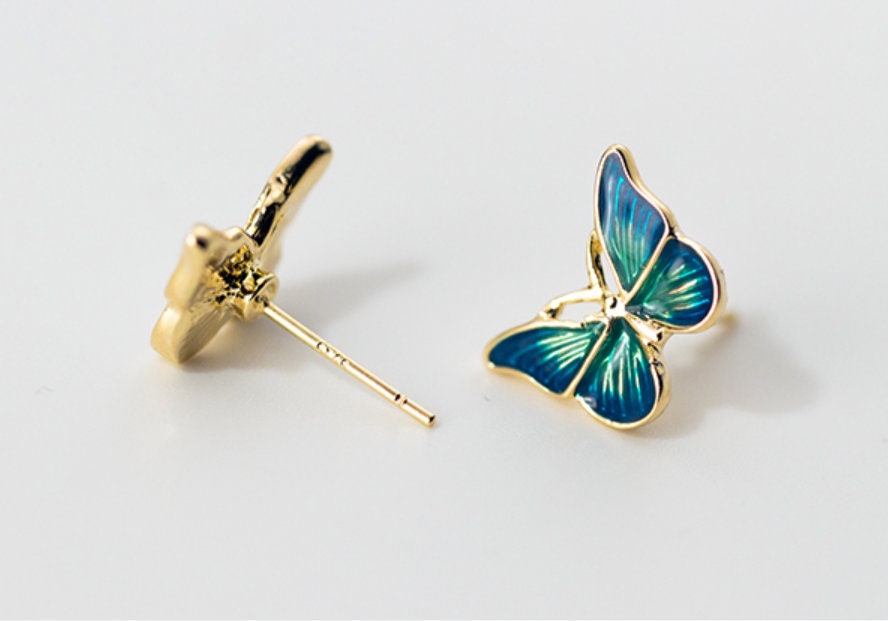 Child's Blue and Black Crystal Butterfly Stud Earrings in Sterling Silver |  Banter