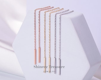 Sterling Silver Geometric Threader Earrings, Minimalist Dangle