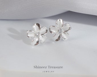 Sterling Silver Flower Stud Earrings, Flower Stud Earrings, Flower Earrings, Earrings women, Gift for Mom (E0275)