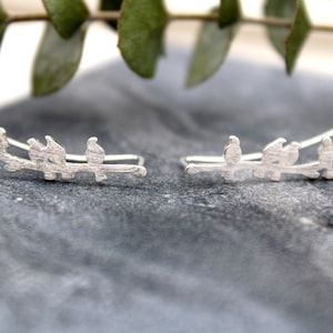 Minimalist Birds on Branch Crawler Earrings, Sterling Silver Climber Earrings, Gold Ear Crawler, Bridesmaid Gift, Gift For Her (E0008)