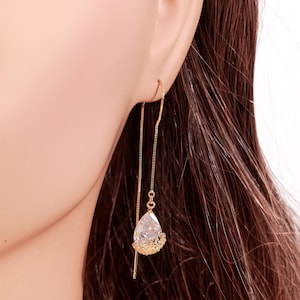Boucles d'oreilles minimalistes en forme de goutte d'eau, boucles d'oreilles en argent sterling en forme de goutte d'or, boucles d'oreilles pendantes, boucles d'oreilles minimalistesE0095 Gold Set(E+N)