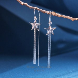 Srebrne kolczyki z nawlekaczem w kształcie gwiazdy • Kolczyki wiszące