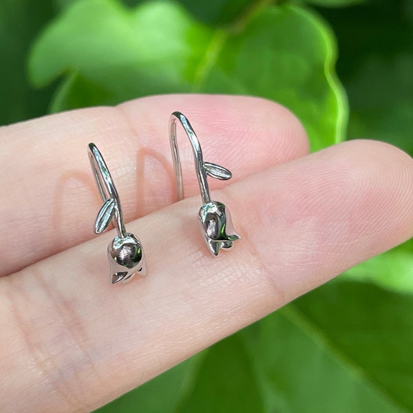 Sterling Silver Tulip Dangle Earrings, Floral Drop Earrings