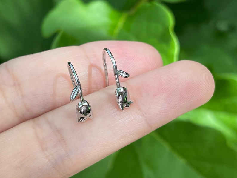 925 Sterling Silver Tulip Dangle Earrings, Flower Dangle Earrings, Bridesmaid Gifts, Gift for HerE0140 Earring(Only)-Silver