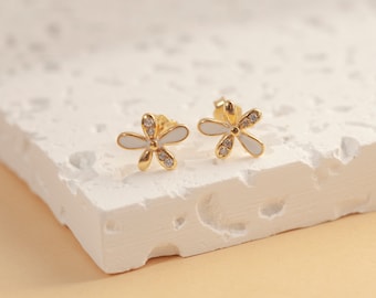 Sterling Silver Flower Stud Earrings, Minimalist Floral Earrings