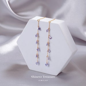 Gemstone Sterling Silver Threader Earrings, Gold and Rose Gold Threader Earrings Dangle, Cz Crystal Threader Earrings, Dangle Earrings(E0203