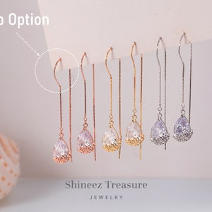 Minimalist Water Drop Threader Earrings, Sterling Silver Teardrop Gold Threader Earrings, Dangle Earrings, Minimalist EarringsE0095 image 2