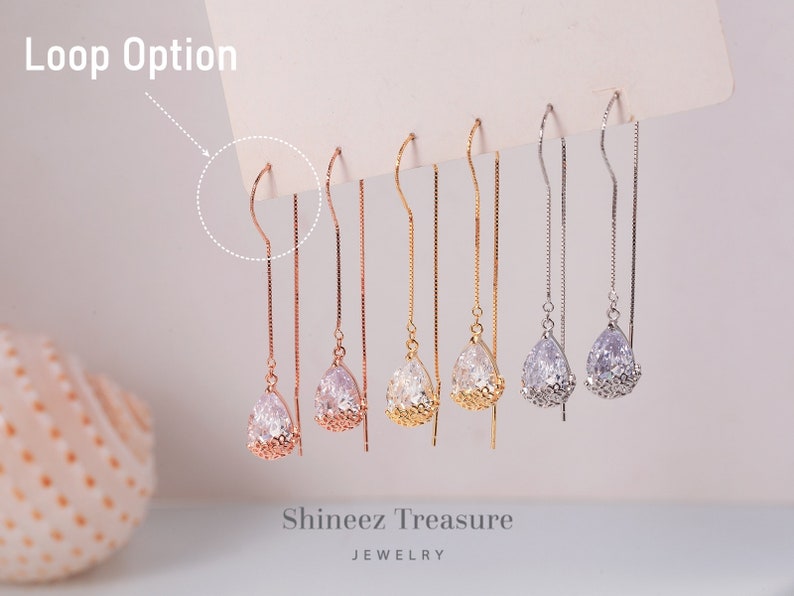 Minimalist Water Drop Threader Earrings, Sterling Silver Teardrop Gold Threader Earrings, Dangle Earrings, Minimalist EarringsE0095 image 2