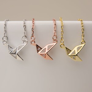 Origami Dainty Threader Earrings, Paper Crane Bird Threader Earrings, Gold, Rose Gold & Silver Earrings, Cute Earrings, Gift for Mom E0003 Necklace Rose Gold