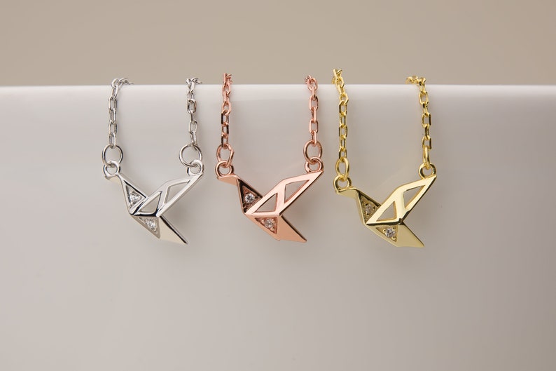 Origami Dainty Threader Earrings, Paper Crane Bird Threader Earrings, Gold, Rose Gold & Silver Earrings, Cute Earrings, Gift for Mom E0003 Necklace Rose Gold