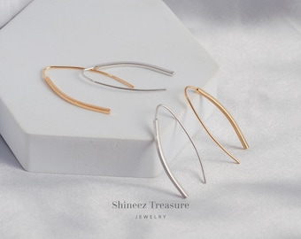 Minimalist Sterling Silver Wire Threader Earrings, Simple Drop Earrings