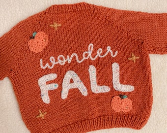 WonderFALL themed knitted cardigan with crochet/embroidered details