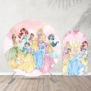 Copertura per fondale rotonda con principessa Tiana, Cenerentola, Biancaneve e acquerello, copertura per arco principessa castello di fiori, striscione da parete