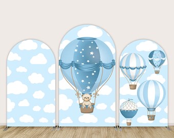 Hot Air Balloon Arch Backdrop Cover, Baby Shower, Blue Sky Clouds