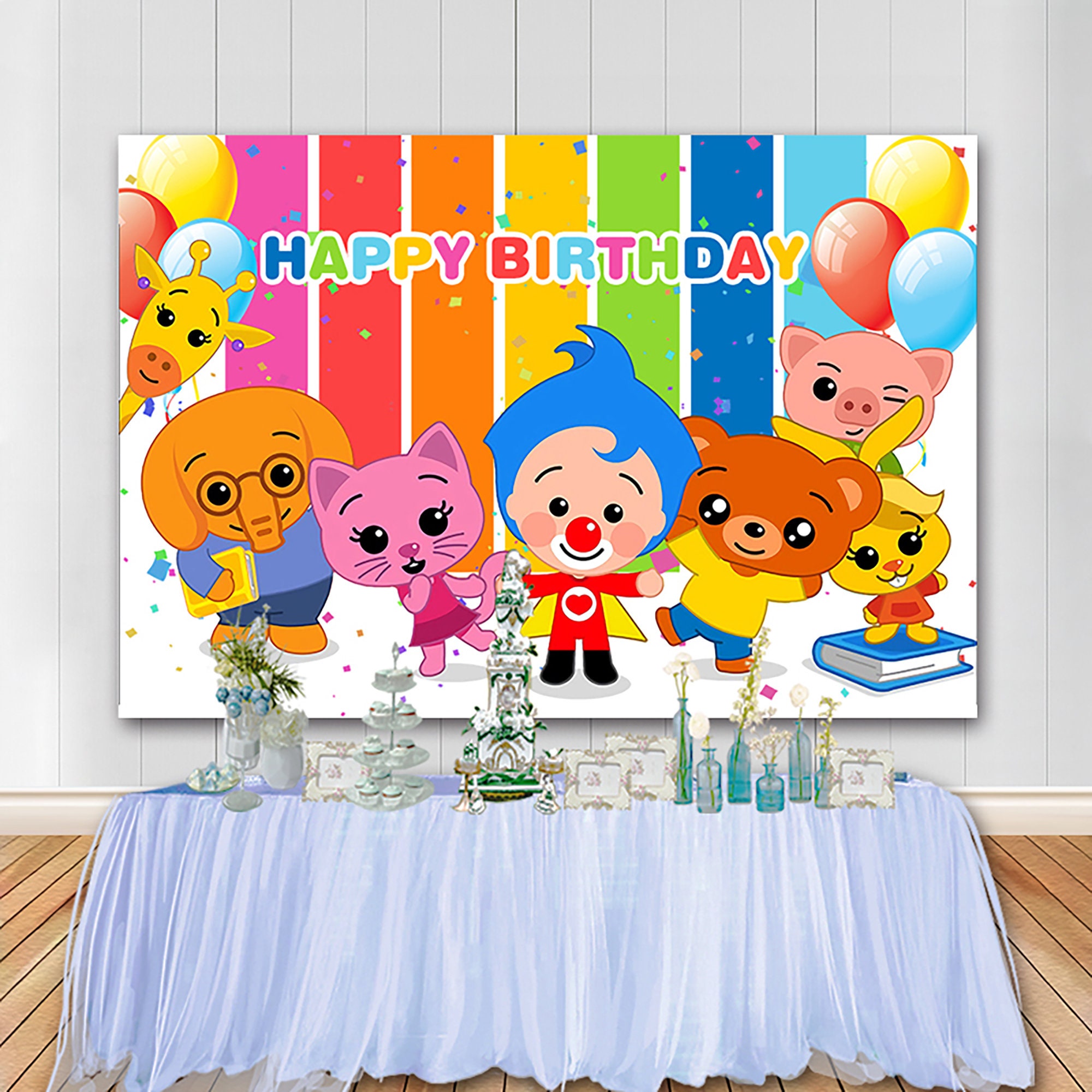 Cartoon Plim Plim Backdrop , Baby Shower Kids Birthday Party Background  Decoration Banner 