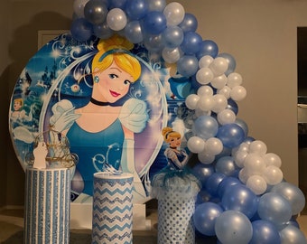 Cinderella Birthday Backdrop, Blue Princess Party Decoration