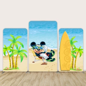 Customize Summer Beach Mickey Mouse Square Arched Cover Stand Frame Chiara Backdrop for Kids Birthday Party Decoration