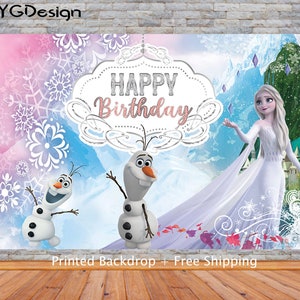 Cartoon Frozen Backdrop Custom Anna and Elsa Birthday Party Background for Photo Studio Banner image 1
