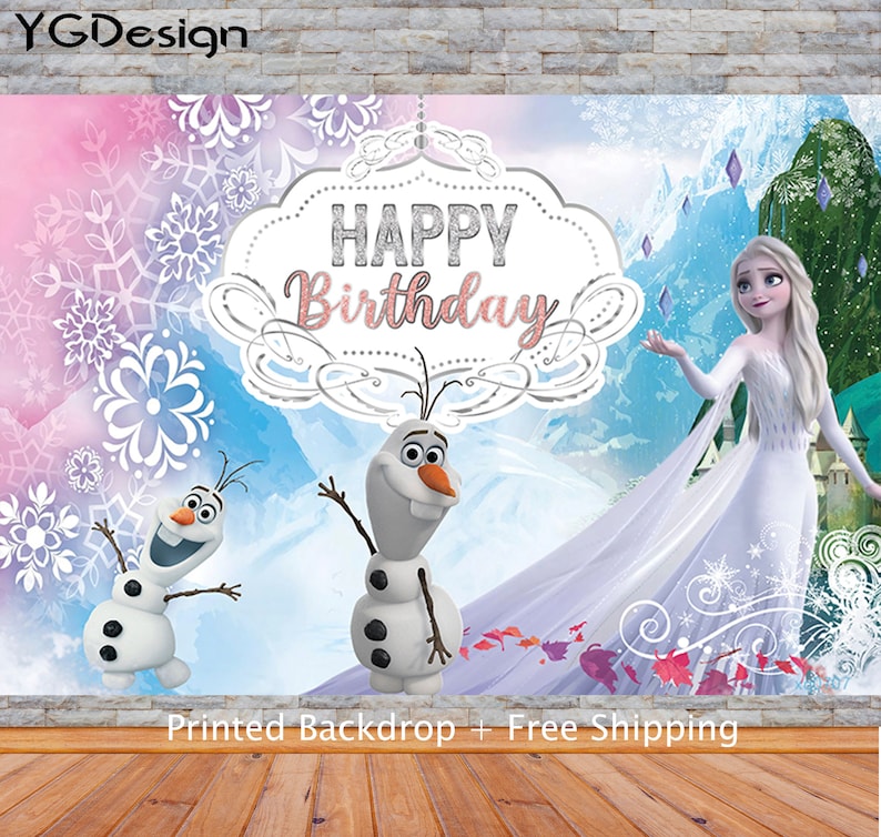 Cartoon Frozen Backdrop Custom Anna and Elsa Birthday Party Background for Photo Studio Banner image 1